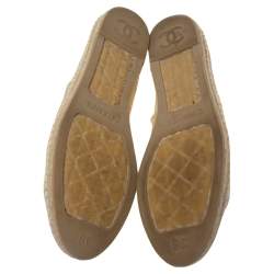 Pre Owned Chanel Yellow/Beige Canvas CC Cap Toe Espadrille Flats Size 38