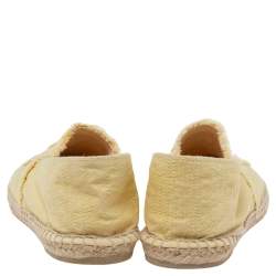 Pre Owned Chanel Yellow/Beige Canvas CC Cap Toe Espadrille Flats Size 38