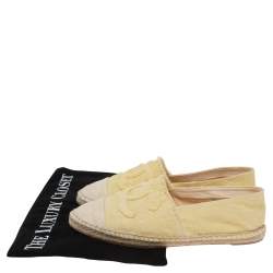 Pre Owned Chanel Yellow/Beige Canvas CC Cap Toe Espadrille Flats Size 38
