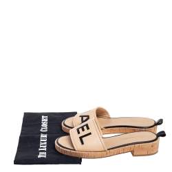Pre Owned Chanel Beige Leather Logo Cork Slide Sandals Size 38.5