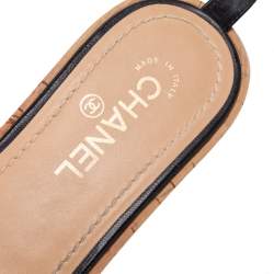 Pre Owned Chanel Beige Leather Logo Cork Slide Sandals Size 38.5