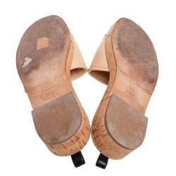 Pre Owned Chanel Beige Leather Logo Cork Slide Sandals Size 38.5