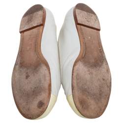 Pre Owned Chanel Grey/Yellow Patent And Leather Cap Toe Bow Ballet Flats Size 37