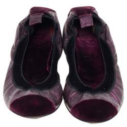 Chanel Black/Purple Velvet and Leather Scrunch CC Cap Toe Ballet Flats Size 34.5