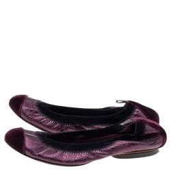 Chanel Black/Purple Velvet and Leather Scrunch CC Cap Toe Ballet Flats Size 34.5