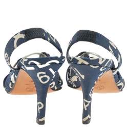 Pre Owned Chanel White/Blue Printed Canvas Cross Strap Slingback Sandals Size 36.5