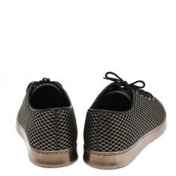 Pre Owned حذاء رياضي شانيل غطاء مقدمة سي سي جلد وشبكة ذهبي/أسود عنق منخفض مقاس 38