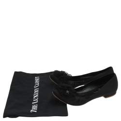 Pre Owned Chanel Black Satin CC Flower Embellished Ballet Flats Size 37.5