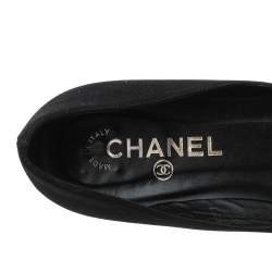 Pre Owned Chanel Black Satin CC Flower Embellished Ballet Flats Size 37.5