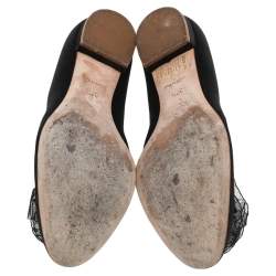 Pre Owned Chanel Black Satin CC Flower Embellished Ballet Flats Size 37.5