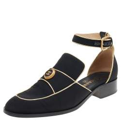 Chanel Black/Gold Fabric And Leather CC Ankle Strap Loafer Sandals Size   Chanel | TLC