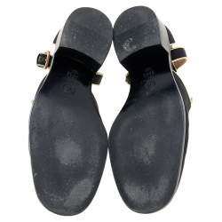 مملوكة مسبقًا Chanel Black/Gold Fabric And Leather CC Ankle Strap Loafer Sandals Size 38.5