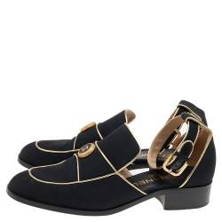 مملوكة مسبقًا Chanel Black/Gold Fabric And Leather CC Ankle Strap Loafer Sandals Size 38.5