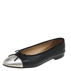 Chanel Black/Gold Leather CC Bow Ballet Flats Size 39 Chanel | TLC