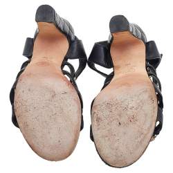 Pre Owned Chanel Black Leather CC Chain Link Ankle Strap Sandals Size 36