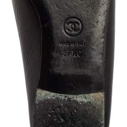 مملوكة مسبقًا Chanel Black Leather And Patent CC Cap-Toe Bow Ballet Flats Size 37.5