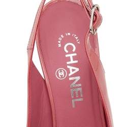 Chanel Pink Patent Leather Slingback Platform Sandals Size 38.5
