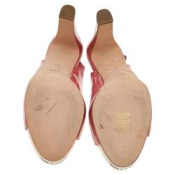 Chanel Pink Patent Leather Slingback Platform Sandals Size 38.5
