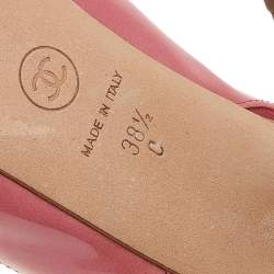 Chanel Pink Patent Leather Slingback Platform Sandals Size 38.5