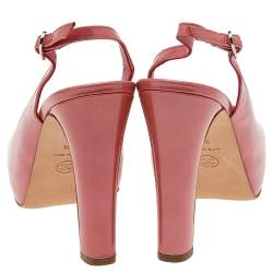 Chanel Pink Patent Leather Slingback Platform Sandals Size 38.5