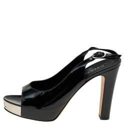 Pre Owned Chanel Black Patent Leather Slingback Platform Sandals Size 38.5