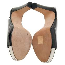 Pre Owned Chanel Black Patent Leather Slingback Platform Sandals Size 38.5