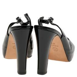 Pre Owned Chanel Black Patent Leather Slingback Platform Sandals Size 38.5