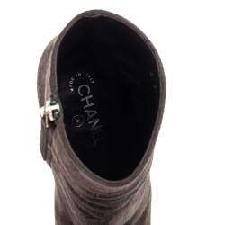 Chanel Tricolor Suede And Satin CC Cap Toe Ankle Boots Size 38.5