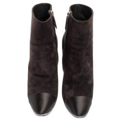 Chanel Tricolor Suede And Satin CC Cap Toe Ankle Boots Size 38.5