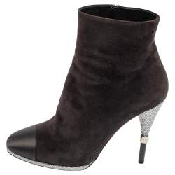 Chanel Tricolor Suede And Satin CC Cap Toe Ankle Boots Size 38.5