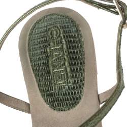 Pre Owned Chanel Metallic Green Lizard Leather CC Ankle Strap Flat Thong Sandals Size 40