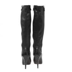 Chanel Black Quilted and Leather CC Cap-Toe Knee Length Boots Size 40.5