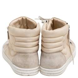 Pre Owned Chanel Grey/White Suede Canvas CC Double Zip High Top Sneakers Size 39.5