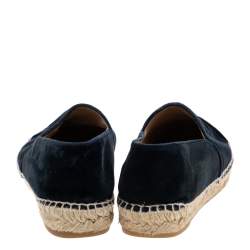 Pre Owned Chanel Navy Blue Velvet CC Cap Toe Espadrille Flats Size 39