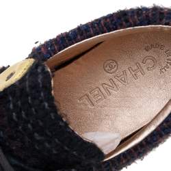 Chanel Multicolor Tweed Fabric And Leather CC Lace Up Sneakers Size 38.