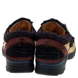 Chanel Multicolor Tweed Fabric And Leather CC Lace Up Sneakers Size 38.
