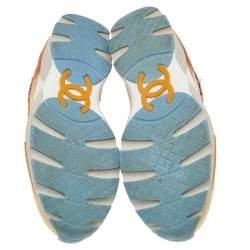 Pre Owned Chanel Multicolor Tweed Fabric And Patent Leather CC Lace Up Sneakers Size 38