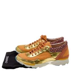 Pre Owned Chanel Multicolor Tweed Fabric And Patent Leather CC Lace Up Sneakers Size 38