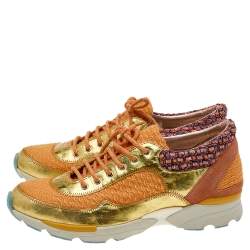 Pre Owned Chanel Multicolor Tweed Fabric And Patent Leather CC Lace Up Sneakers Size 38