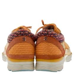 Pre Owned Chanel Multicolor Tweed Fabric And Patent Leather CC Lace Up Sneakers Size 38