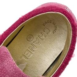 Pre Owned Chanel Pink/Gold Tweed Fabric And Patent Leather CC Lace Up Sneakers Size 38