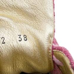 Pre Owned Chanel Pink/Gold Tweed Fabric And Patent Leather CC Lace Up Sneakers Size 38