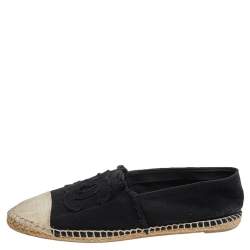 Pre Owned Chanel Black/White Canvas CC Espadrille Flats Size 40
