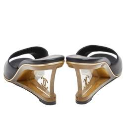 مملوكة مسبقًا Chanel Black Leather CC Slide Wedge Sandals Size 39.5