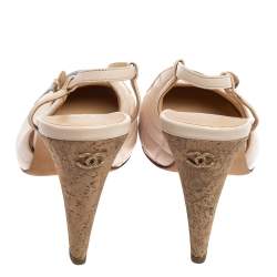 Pre Owned Chanel Beige/Black Quilted Leather Cap Toe Slingback Pumps Size 40