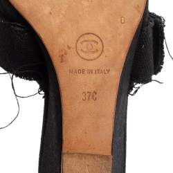 Chanel Black Canvas CC Heart Buckle Wedge Slide Sandals Size 37