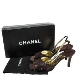 Pre Owned Chanel Brown Satin Slingback Sandals Size 38