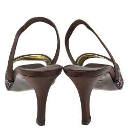 Pre Owned Chanel Brown Satin Slingback Sandals Size 38