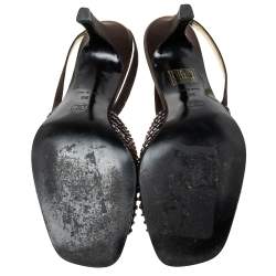 Pre Owned Chanel Brown Satin Slingback Sandals Size 38