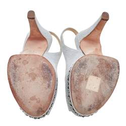 مملوكة مسبقًا صندل شانيل كانفاس رصاصي مقدمة مفتوحة فتحة كعب نعل سميك مقاس 37